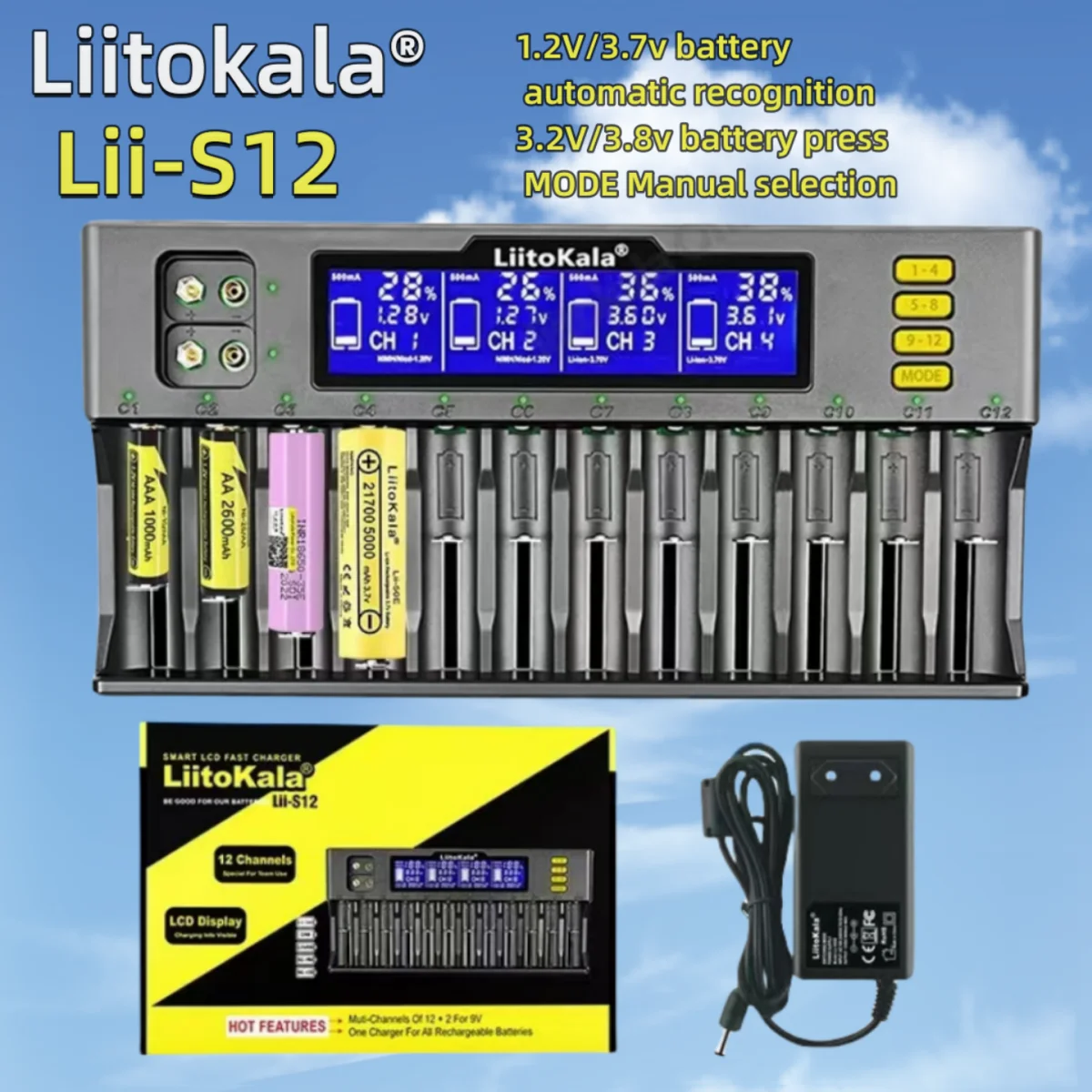 Battery Charger Battery Charger Adapter LiitoKala Lii-S12 12-Slot S8-Slot 18650 Battery charger For 20700 26650 21700 14500 10440 16340 1.2V 3.7V 4.2V Lion battery