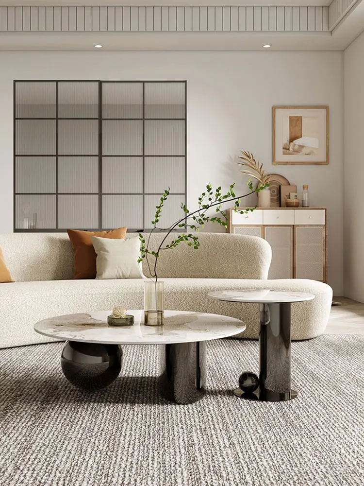 

Italian light luxury modern slate round tea several creative high-end tea tables