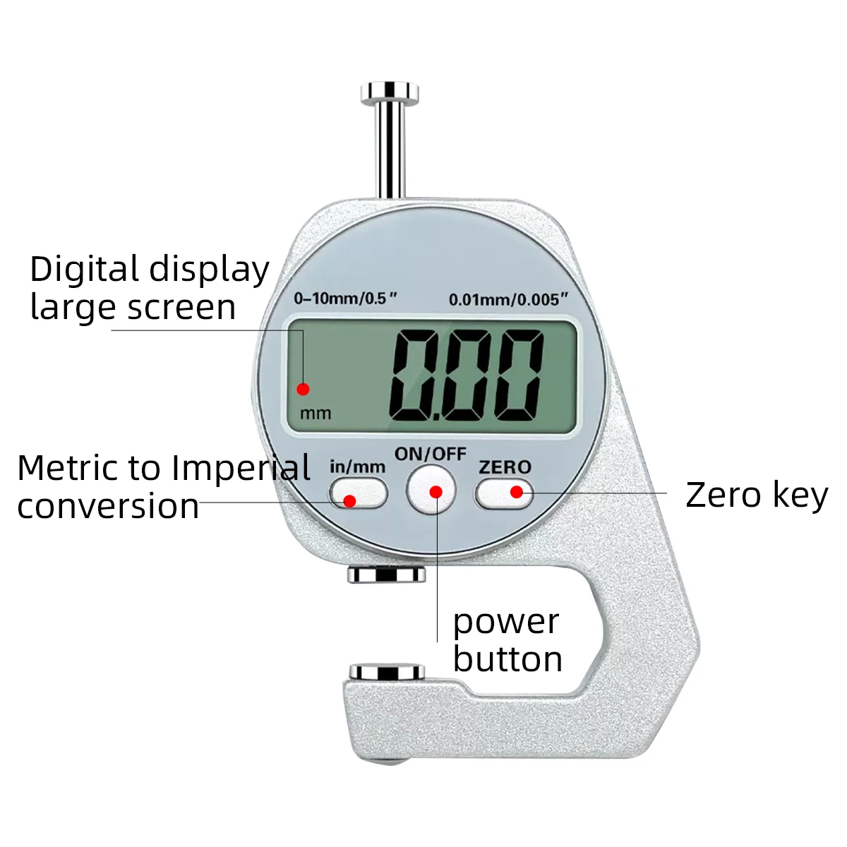 Digital Display Thickness Gauge Zinc Alloy Electronic LCD Micrometer Metric Imperial Wall Thickness Measurement Tools 0-10/20mm