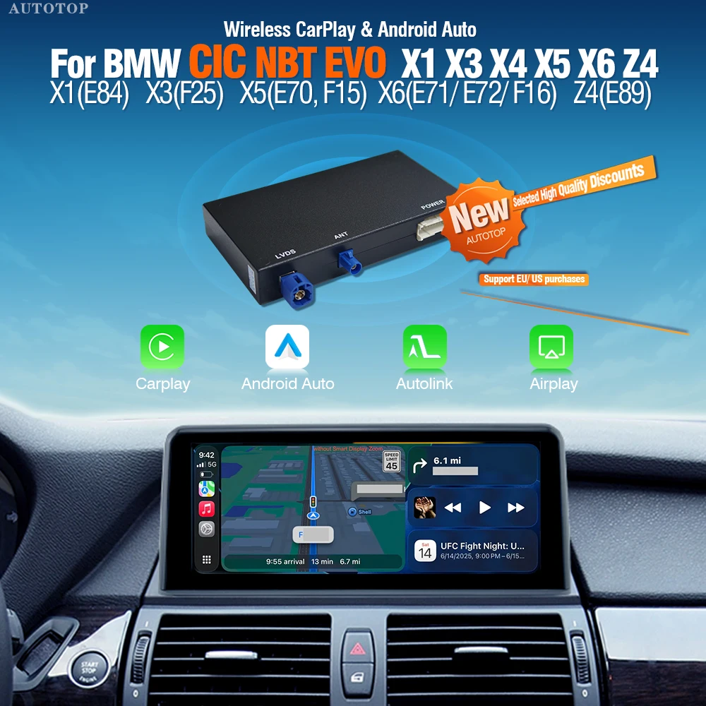 AUTOTOP Wireless CarPlay Android Auto Decoder for BMW X1 E84 F48 X5 E70 ...