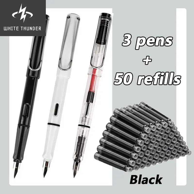 

53 Pcs Fountain Pen Set Replacable 0.38 Mm Ink Black/Blue/Red Kawaii Writing Pens For Student Office School Supplies Stationery