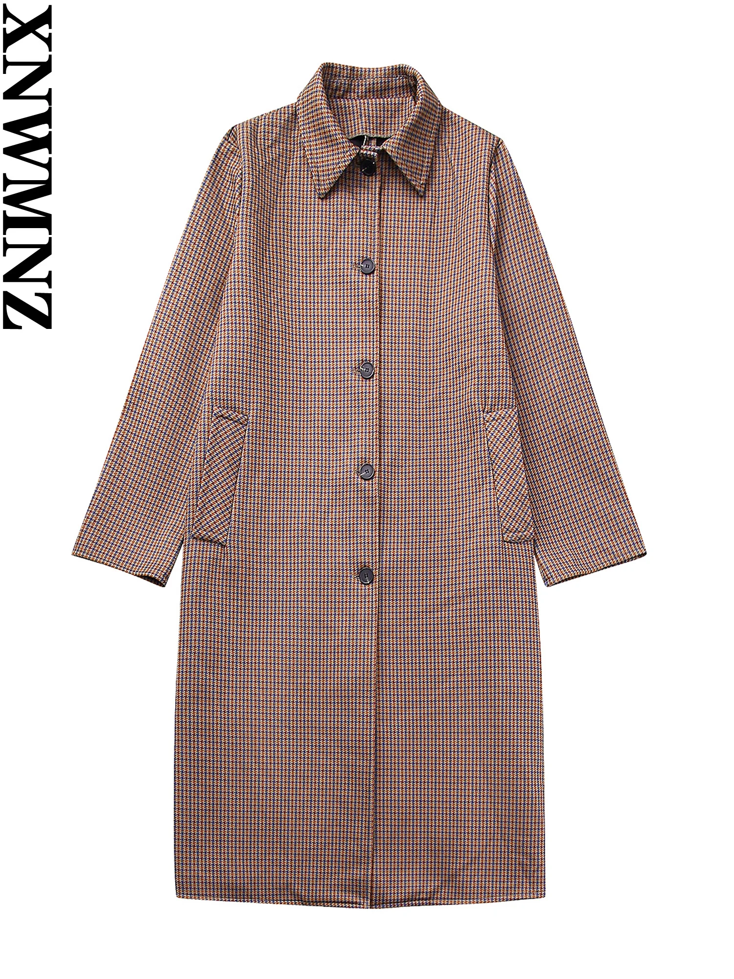 

XNWMNZ Women's Fashion 2023 Autumn/Winter Plaid Coat Women Vintage Lapel Long Sleeve Front Button Versatile Female Overcoat
