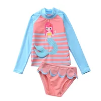 HappyFlute 2 Pieces Set Ins Style Split  Cartoon Long-sleeve Sun Protection Small Big Girl Swimsuit 6