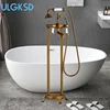 Floor Standing Double Tube Double Handle Bathtub Faucet Set for Bathroom With Rainfall Handshower Tub Faucet Freestanding Crane 1