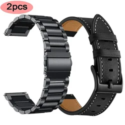 Elegant Metal & Leather Watch Band - Set of 2 Replacement Straps - OPPO Watch X X2 (SZ - Black - Black)