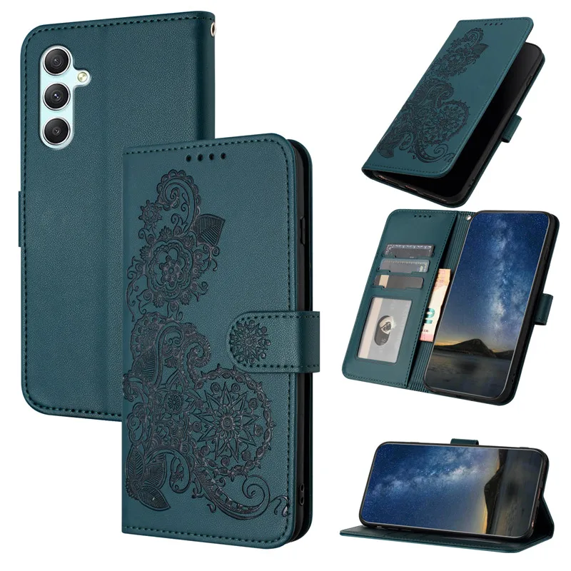 Flower Wallet Phone Case For Samsung Galaxy A55 5G SM-A556E A556B A 55 GalaxyA55 Cases Leather Flip Stand Phone Cover Totem Capa phone case,leather wallet case