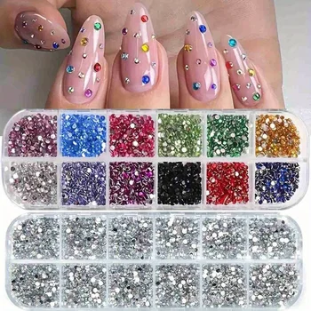 Kit-2 Kit custodia con strass argento + kit custodia con strass colorati per trucco e nail art