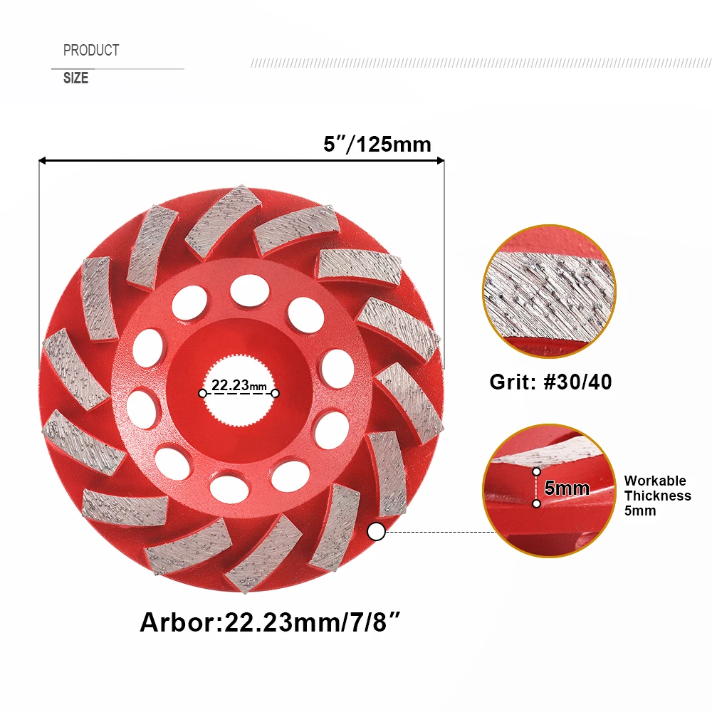 SHDIATOOL 2pcs/Set Dia125mm Segmented Turbo Diamond Grinding Cup Wheel For Concrete Marble Masonry 5" Diamond Grinding Discs