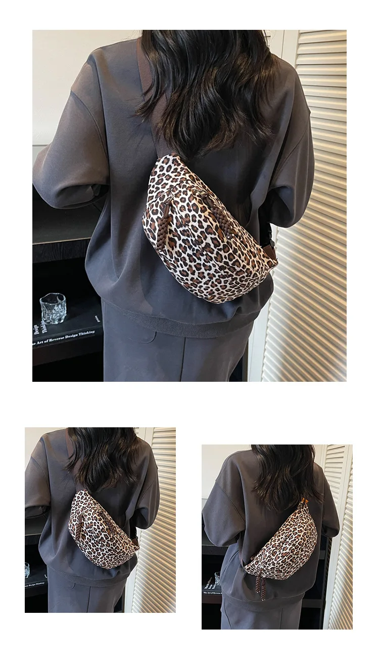 Women's Leopard Print Chest Bag, Autumn/Winter Fashion Crossbody Bag, Trendy Sporty Multifunctional Waist Bag Waist Packs bolsa
