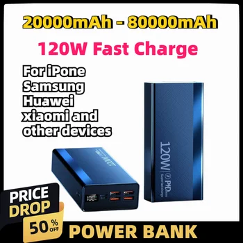 Power Bank da 20000mAh a 80000mAh con Ricarica Super Veloce 120W, Doppia Uscita USB, Batteria ad Alta Capacità per Smartphone e Viaggi