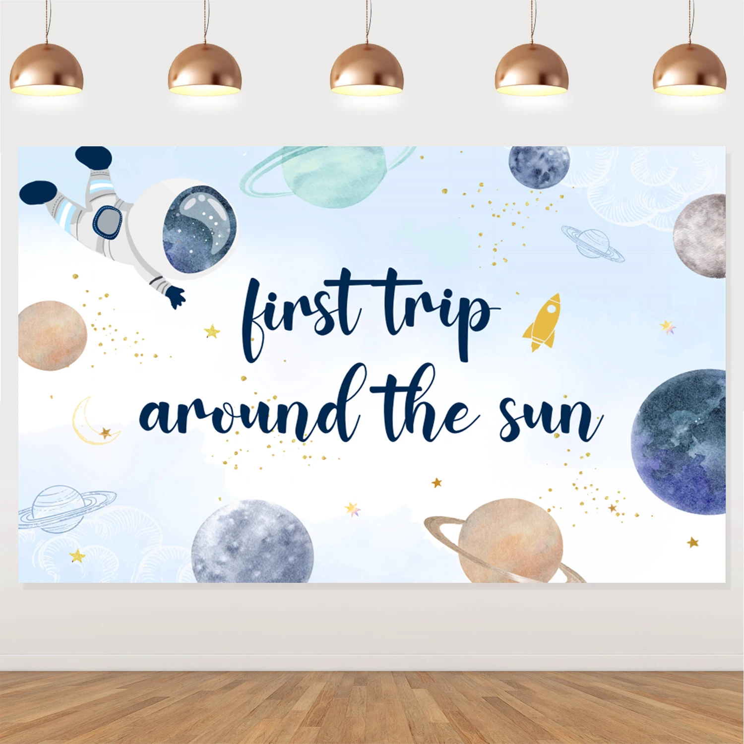 

First Trip Around The Sun First Birthday Photography Backdrop Banner Outer Space Theme 1st Birthday Backdrop Decorations for Boy