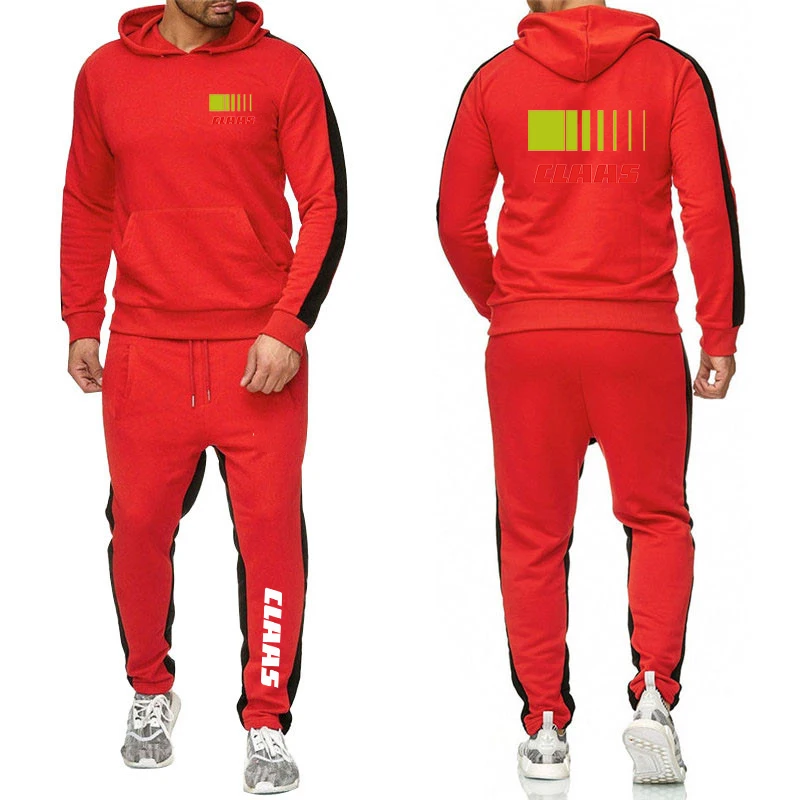 Claas 2023 New Men's Spring Autumn Printing Casual Comfortable Solid color Pullover Hoodies Sportswear + Fashion Sweatpants Suit