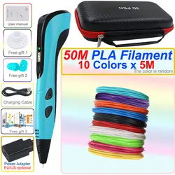 Innovative 3D Printing Pen for Kids with LCD Display & Travel Box (Blue add 50M PLA)