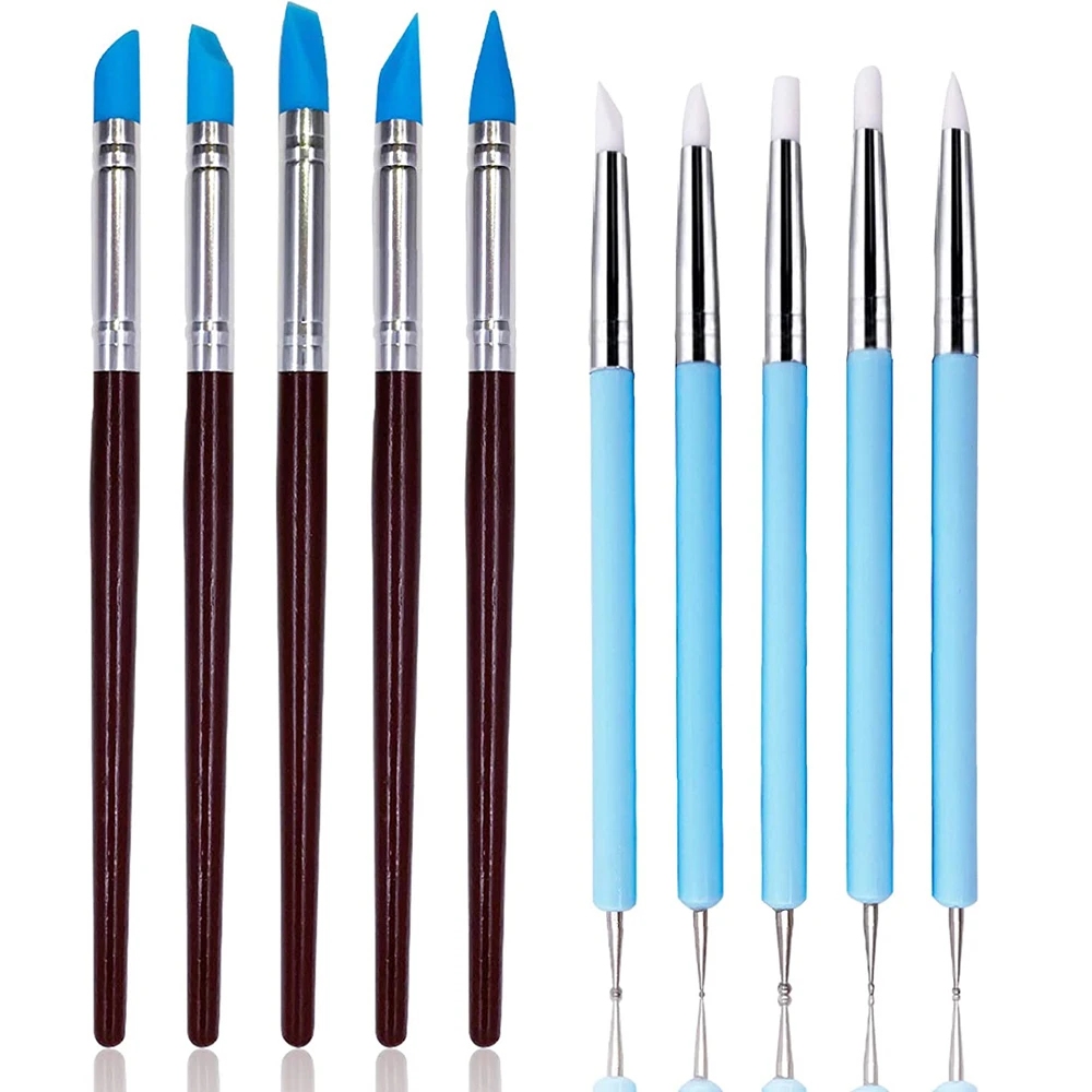 5/10PCS Silicone Clay Sculpting Tool for Brush Modeling Dotting Nail Art Pottery Clay Tools DIY Carving Sculpting Tools