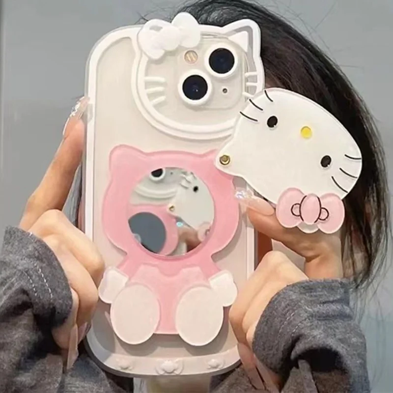thumbnail image 1 of Sanrio Hello Kitty Transparent Case For iPhone 15 14 13 11 12 Pro Max XS XR 7 8 Plus SE20 With Cosmetic Mirror Cartoon Cover Y2K, 1 of 5