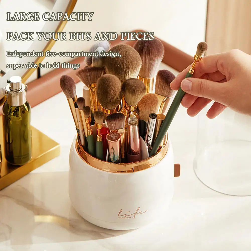 360° Rotating Makeup Brush Holder Portable Desktop Makeup Organizer Cosmetic Storage Box Makeup Tools Jewelry Container