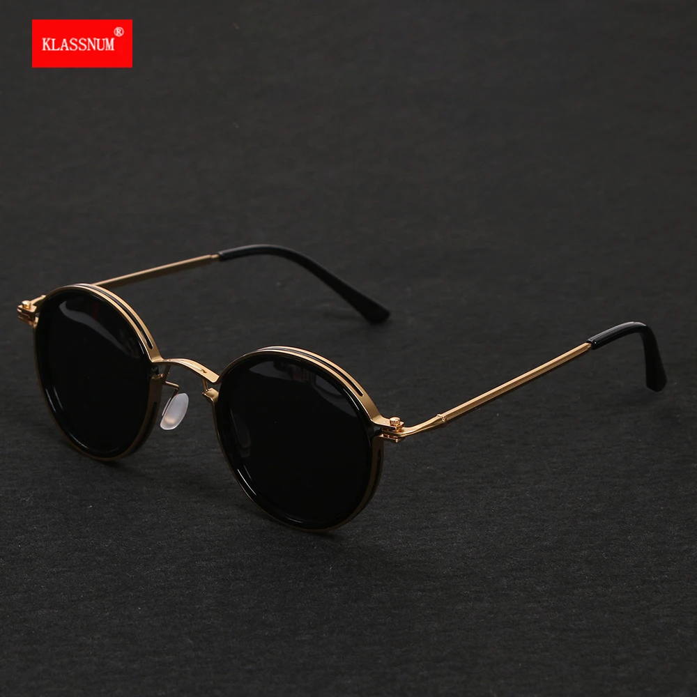 KLASSNUM Men Polarized Sunglases 2023 Luxury Design Metal Round Frame Sun Glasses Women Retro UV400 Shades Classic Eyewear New