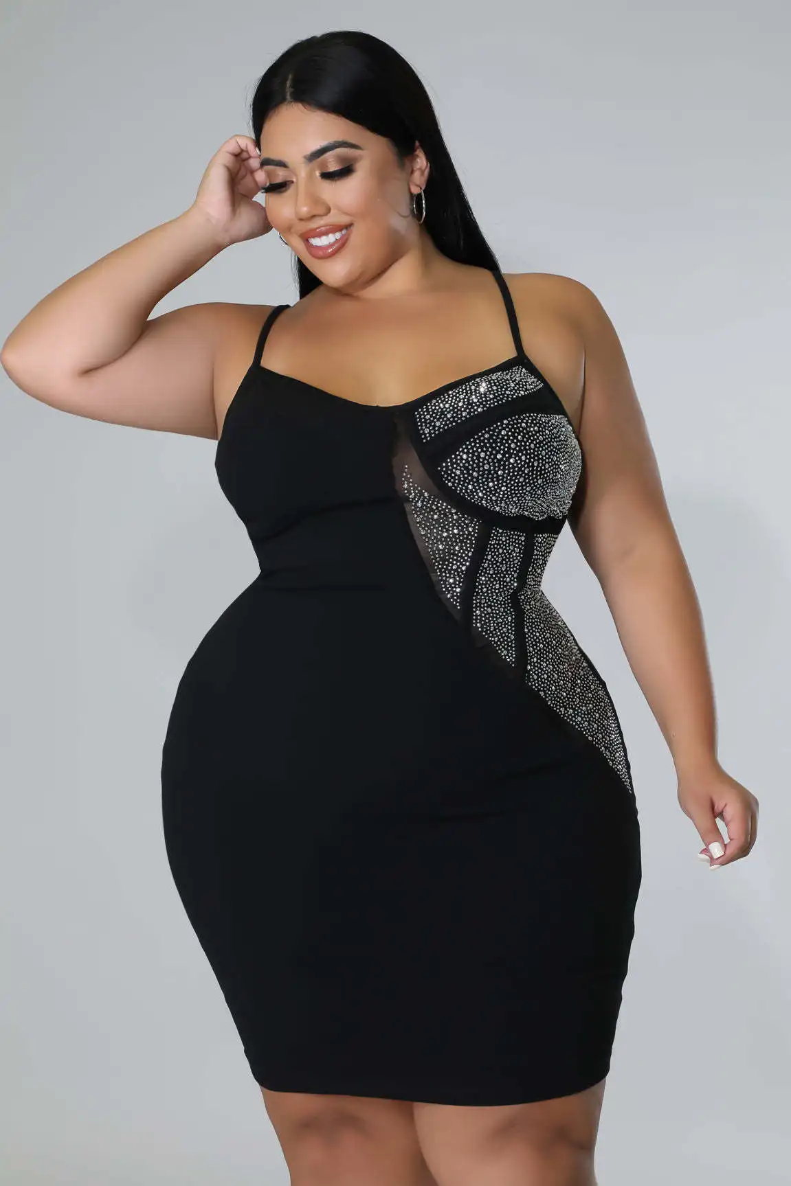 Plus Size Diamond Party Dress Female Mesh Sheer Sleeveless Luxury Prom 2023 Summer Mini Evening Cloth Elegant Pretty Women Dress