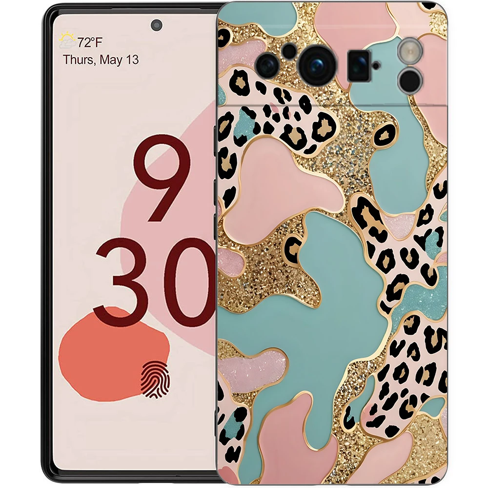 Luxury Black Soft TPU Phone Case with Pink Leopard Print Pattern