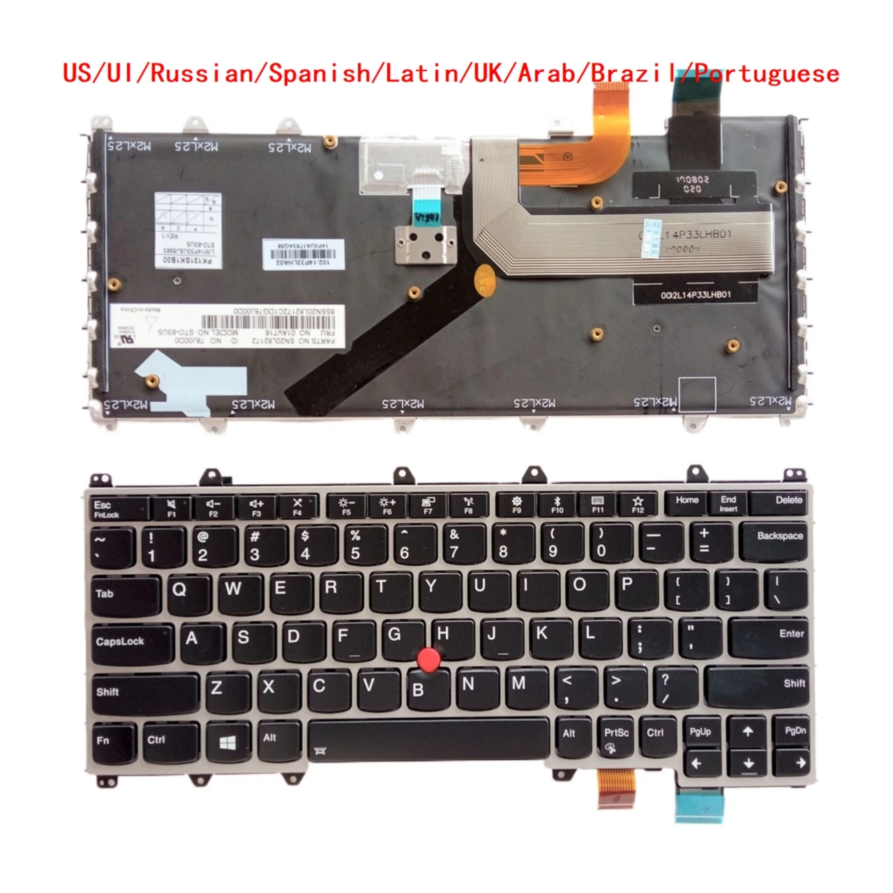 Teclado Retroiluminado para Laptop Lenovo Thinkpad ui dos Eua Russo Espanhol Latino Reino Unido Árabe Brasil Português X380 Yoga X380 260 370 Novo