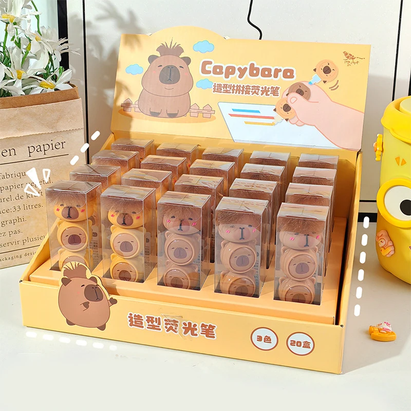1PC Cute Silicone Head Capybara Highlighter Pen Cartoon Art Fluorescent Markers Office Supplies Student Stationery Kids Gift
