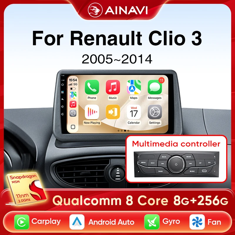 Ainavi Radio de coche para Renault Clio 3 2005-2014 inalámbrico CarPlay Android Auto 4G reproductor Multimedia navegación GPS 2din Autoradio 1