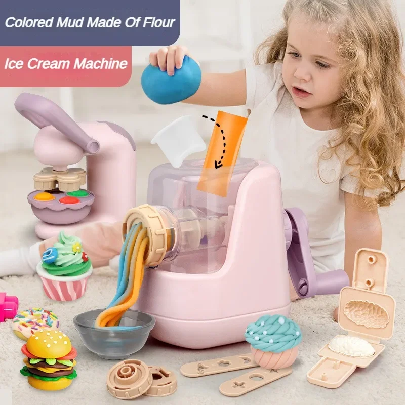 Children Play House Clay Toys Clay Colored Non-toxic Light  Plasticine Diy Ice Cream Machine Noodle Burger Fluffy Prop Girls 2