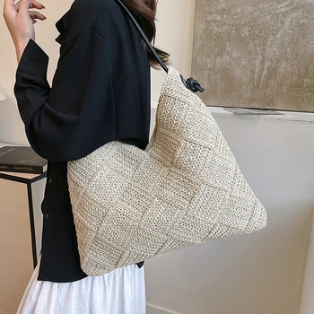 Borsa a Spalla di Design in Paglia alla Moda, Borsa Tote Estiva da Spiaggia per Donna, Borsa Bohémien con Tasche per Shopping e Vacanze