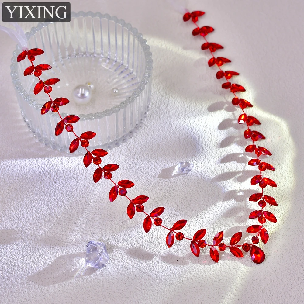

YIXING Ladies Red Simple Forehead Band Colored Rhinestone Headchain Girls Fashion Headband Women Colored Hair Pieces YXA21