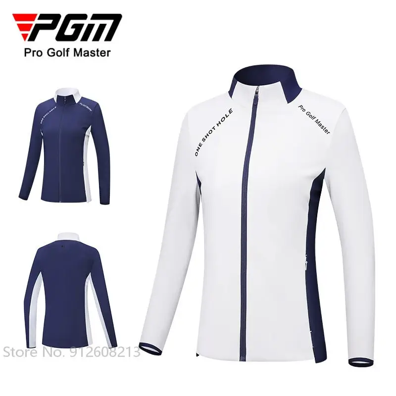 PGM Female Sports Outwear Long-sleeve Warm Golf Jackets Women Windproof Golf Tops Stand Collar Windbreaker Full Zipper Coat S-XL