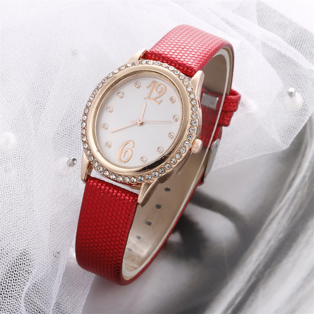 Fashion Ladies Oval Diamond Lady DQG Branded Simple Quartz Watch Casual Leather Khaki Women Clock Watches