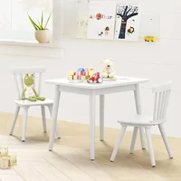 Windsor Kids Table and 2 Chair Set, Rubberwood Toddler Table and Chair Set for Art, Play, Craft, Activity, Children Table，White 2