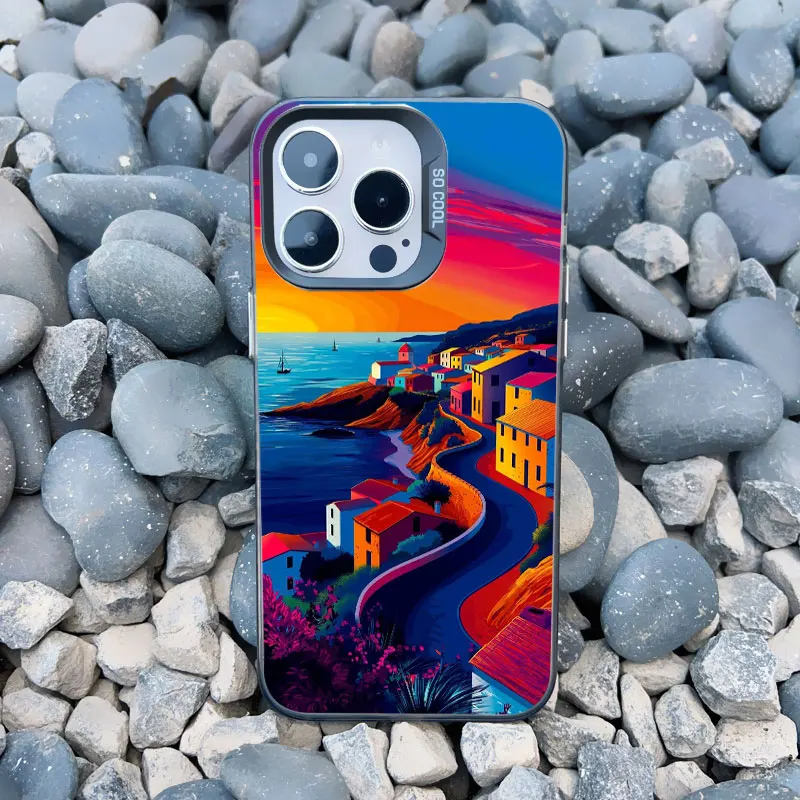 Luxuriöse Sonnenuntergang-Insel-Landschaft Handyhülle für iPhone 17 16 15 14 Pro Max Plus 13 Mini 12 11 Pro Max Laser-Landschafts-Design-Cover Fundas – Detail 7