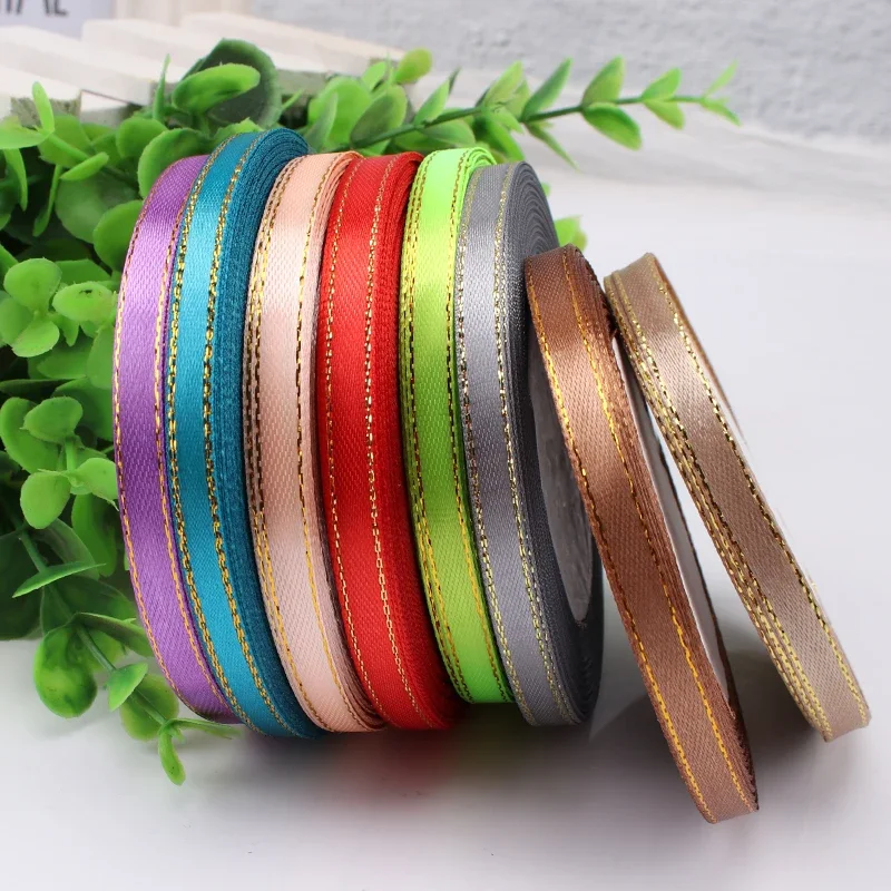 Gold Edged Single Face Satin Ribbon - 22m Roll, 6mm Width for Elegant Wedding and Gift Decoration