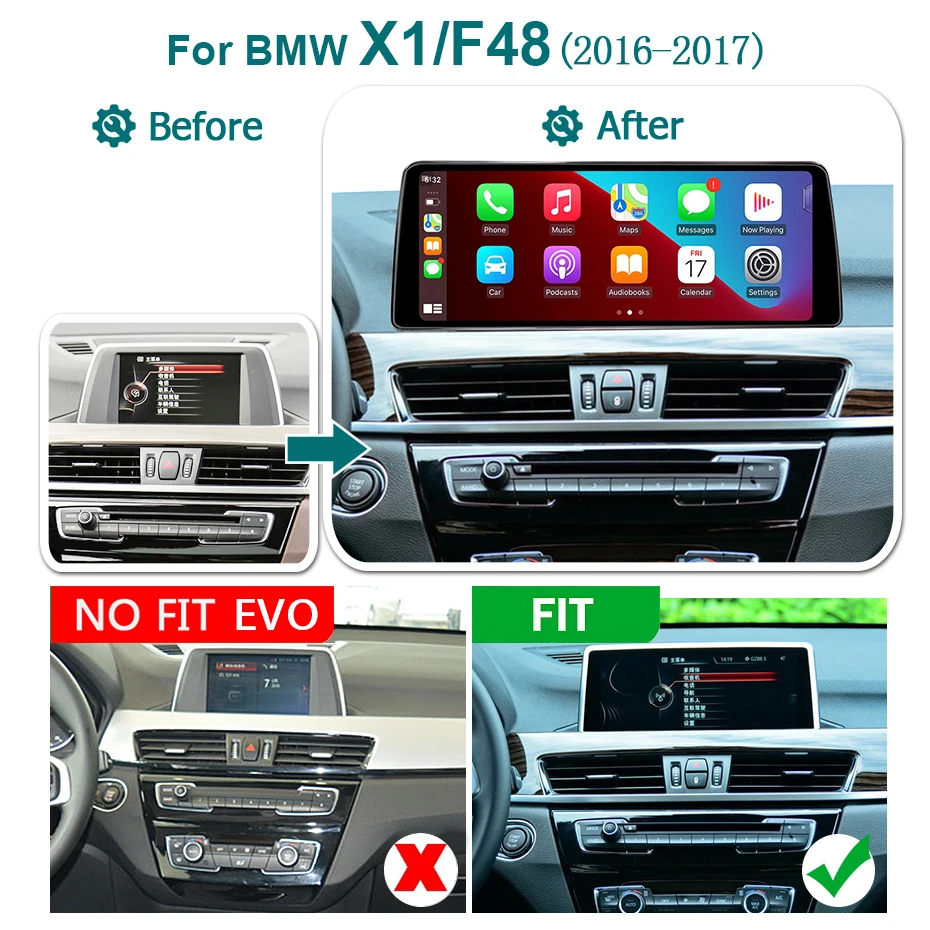 Pantalla de reproductor Multimedia de Radio de coche Android 14, Carplay inalámbrico de 12,5 pulgadas para BMW X1 F48 2016-2017 2din autoradio estéreo 4G LTE 2