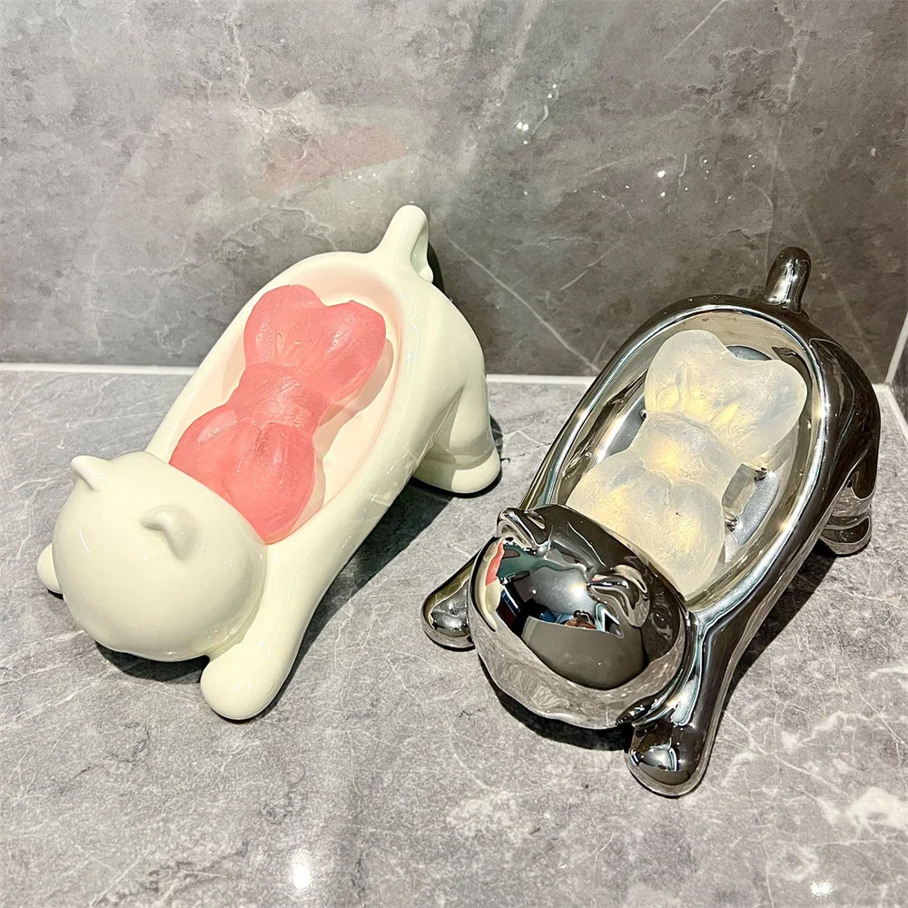 

Cartoon Cute Cat Soap Tray Soap Holder Ceramic Soap Tray Bathroom Soap Box Drainage Soap And Container Bathroom Storage Box