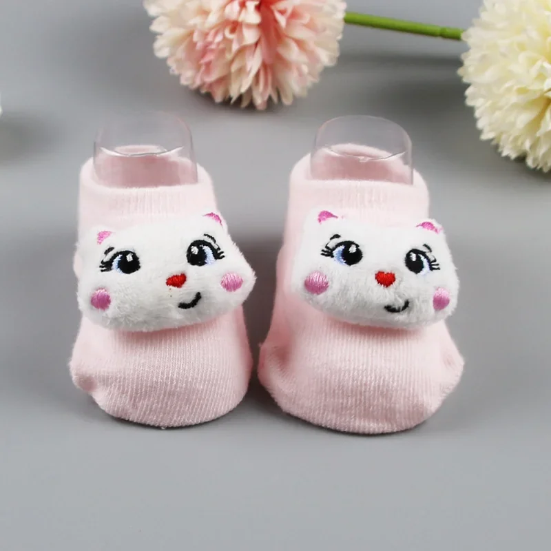 Baby Cute Cartoon 3D Doll Bow Flower Socks Cotton Rubber Anti-slip Floor Socks for 0-2Y Newborn Infant Clothing Boys Girls Wear