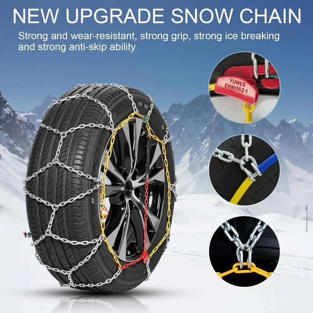 2PCS Snow Chains for SUV/Truck/Car in Snow, Sand, Mud and Ice, Universal Adjustable Emergency Portable Snow Tire Chains(KN150)