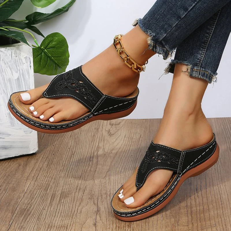 Clip Toe Wedge Sandals Women Summer Thick Platform Beach Sandals Plus Size 44 Low Heels Gladiator Sandalias
