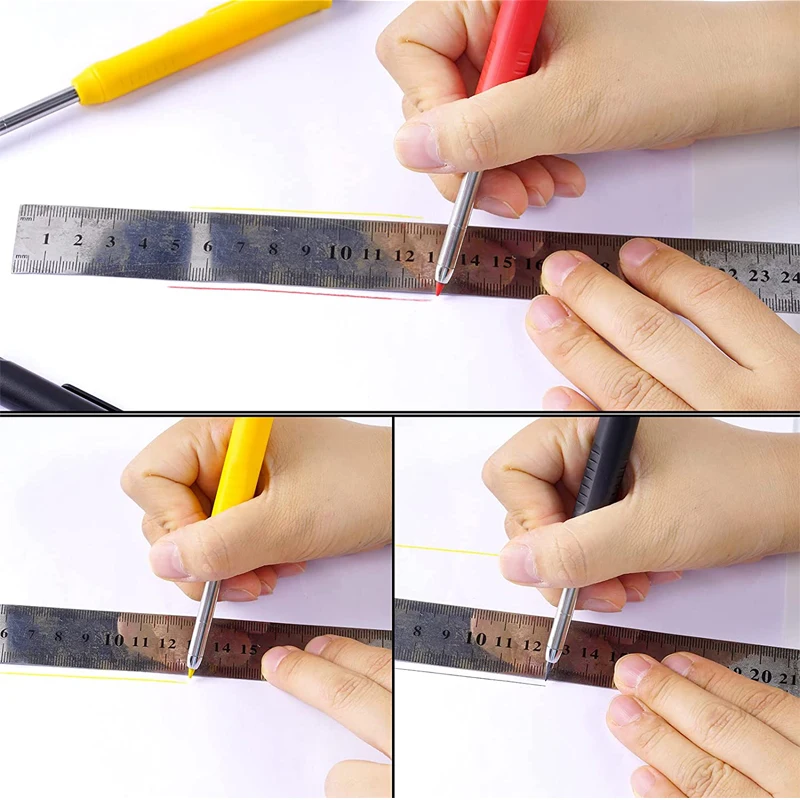 Solid Carpenter Pencil Set with 6 Refill Leads Built-in Sharpener Mechanical Pencil Marking Tool Kit for Woodworking Architect 4