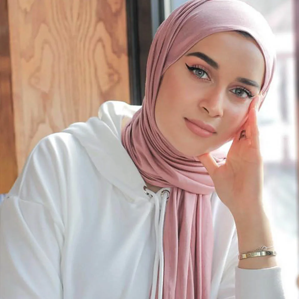 Musilim Women Strechy Jersey Hijab Good Stitch Stretch Jesey HIjabs Scarves Soft Turban Head Wraps HeadScarf 5