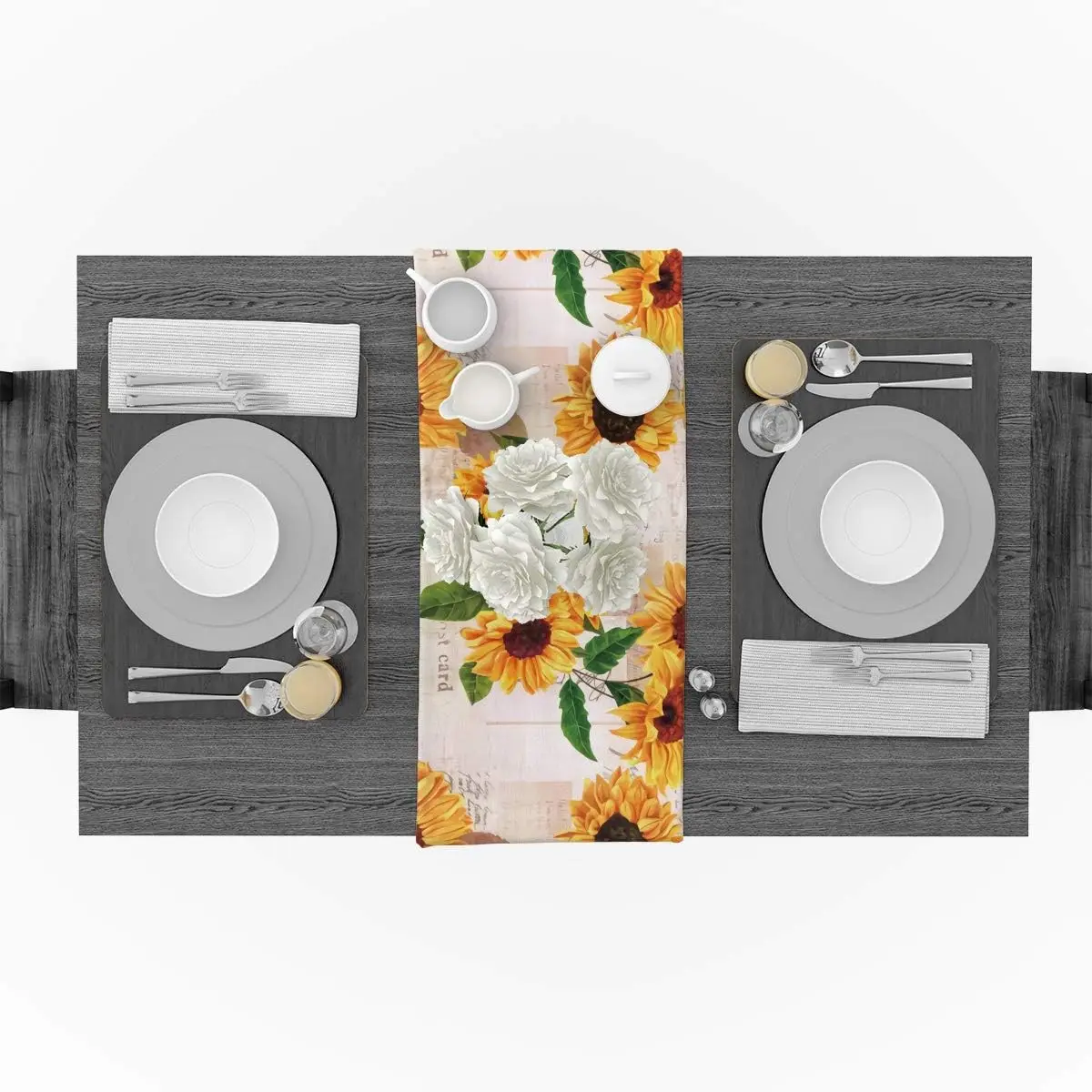 Sunflower Linen Table Runner Spring Flowers Dresser Scarf Table Runner Kitchen Family Dinner Banquet Wedding Holiday Party Decor 3