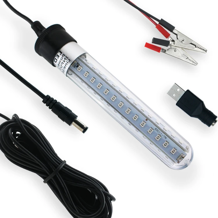 Fishing Light Underwater night fishing light 5V-12V 6.5W spearfishing light green IP68 boats waterproof 5M corded lamp for ice fishing