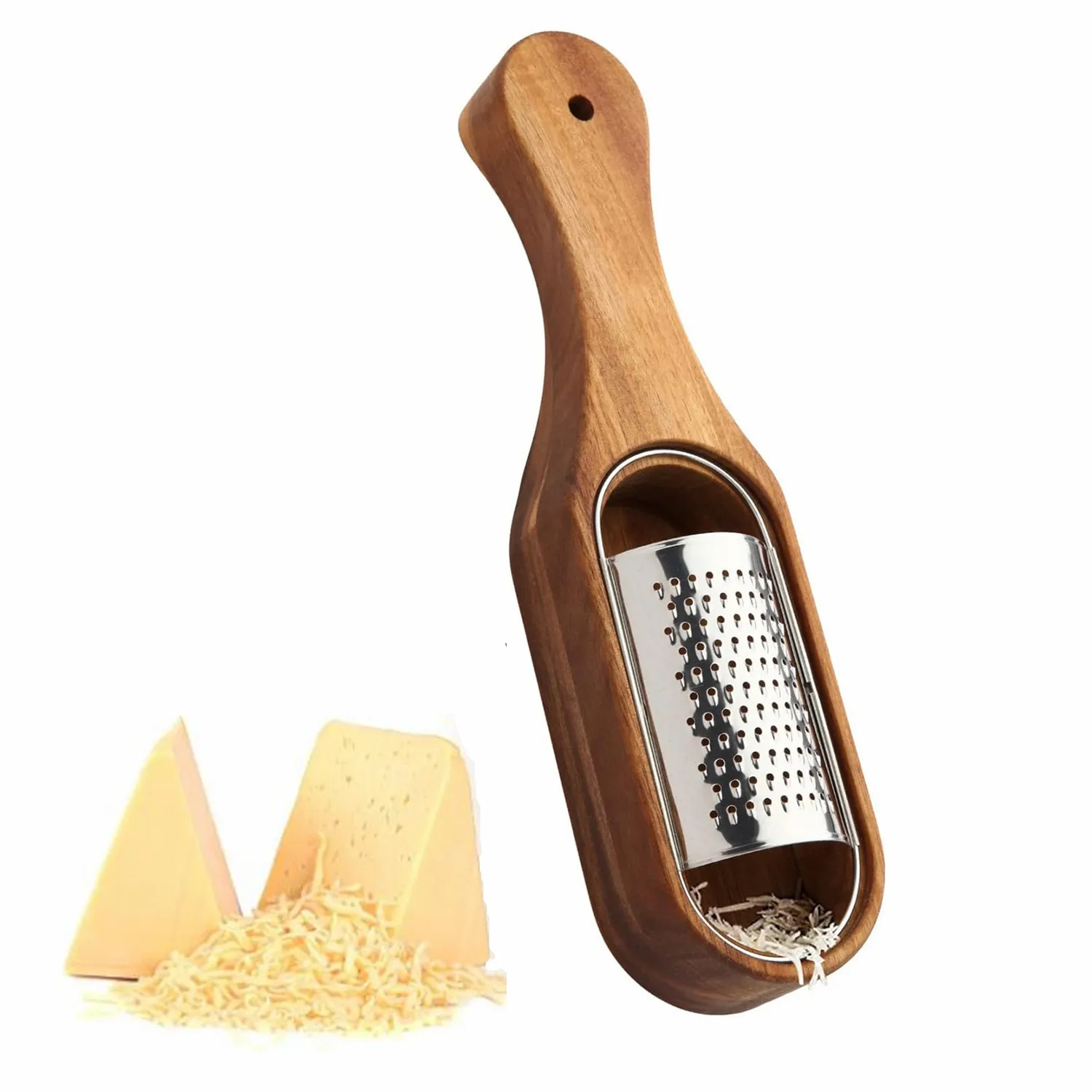 ANYOHOE Wooden Cheese Grater with Handle Handheld Cheese Shredder with Storage Space Kitchen Grater for Lemon Chocolate cheese grater lemon zester grater kitchen grater