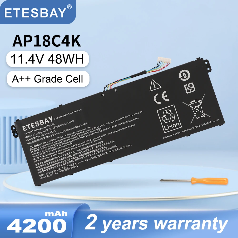 Etesbay-bateria do Portátil para Acer Aspire Ap18c4k 48wh A51543 A515-43g A515-44 A515-44g A51556 A515-56t A514-52 A514-52g Ap18c4k