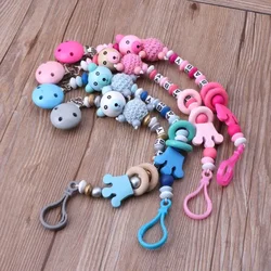 Baby Pacifier Chains with Soothing Beads Cute Small Bear Head Anti Drop Chain Cartoon Children's Clip Letter Teether Feeding Toy