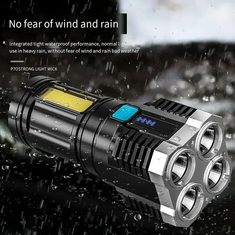 Hand Lantern 4 Lighting Mode Portable High Power Rechargeable Durable LED Flashlights Camping Torch With 4 Lamp Beads Side Light