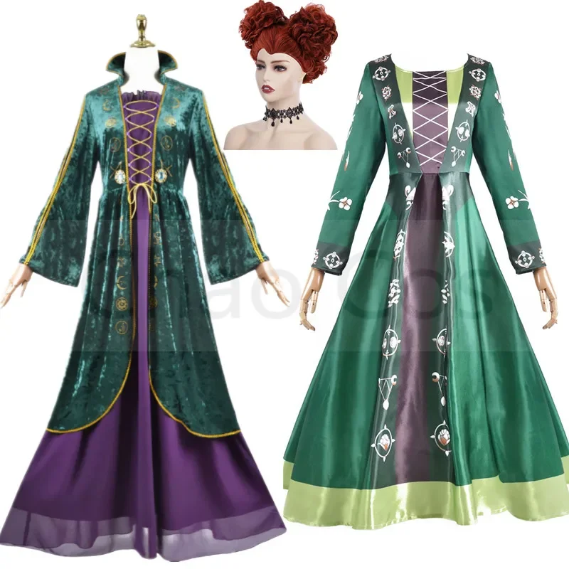 

Hocus Pocus 2 Winifred Sanderson Cosplay Costume Wig Witch Cosplay Long Green Dress Witch Robe Halloween Costumes for Women Girl