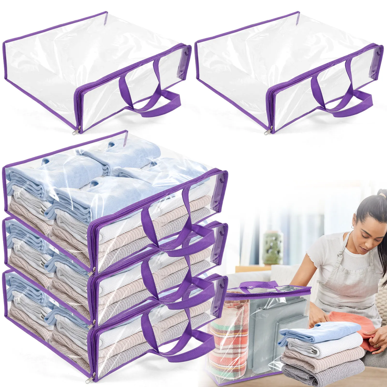 5Pcs Clothes Storage Bags PVC Waterproof Bed Sheet Bedding Dustproof Transparent Organizer Bag for Home Multipurpose Packing