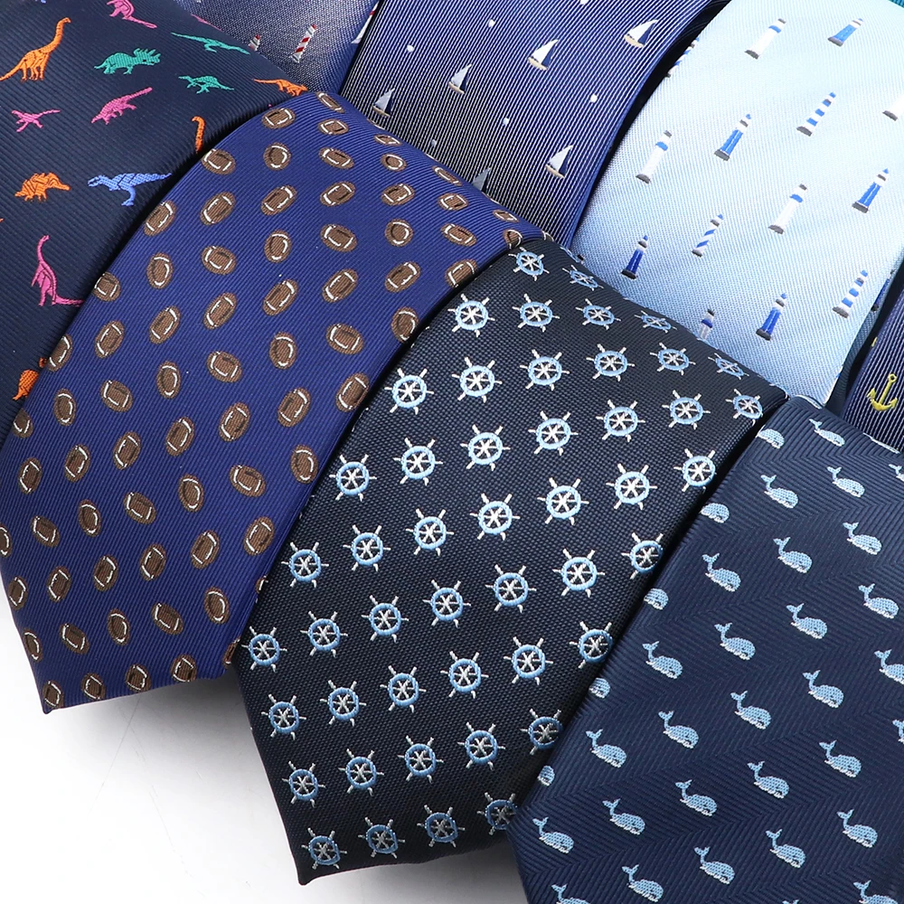 Lovely Polyester Necktie Blue Small Sailboats Pattern Tie For Men Wedding Party Daily Wear Shirt Suit Decoration Accessory Gift